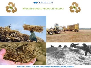 BAGASSE-DERIVED PRODUCTS PROJECT
BAGASSE :- COLLECTION, STACKING,TRANSPORT,GRADING,DRYING,STORAGE
 