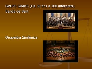 GRUPS GRANS (De 30 fins a 100 intèrprets) Banda de Vent  Orquèstra Simfònica 