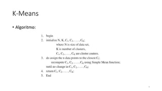 K-Means
• Algoritmo:
9
 