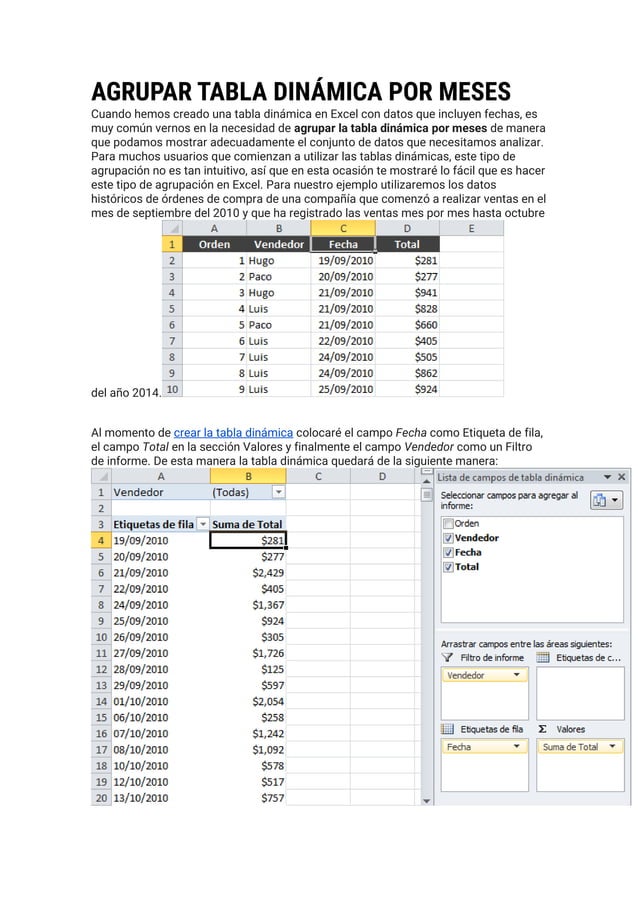 Agrupar tabla dinámica por meses PDF
