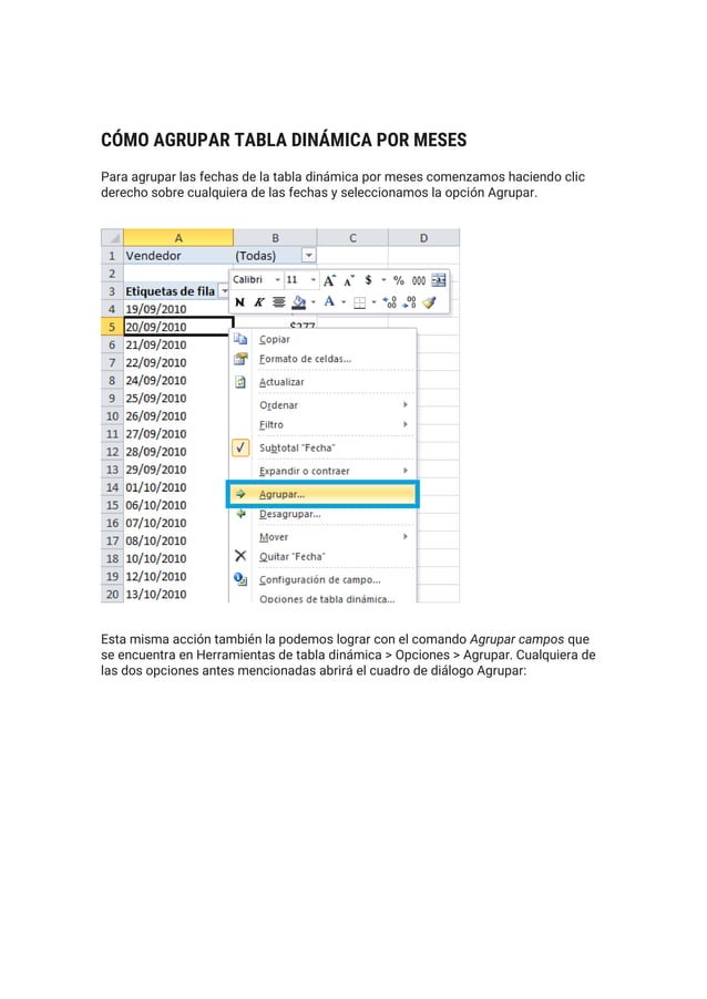 Agrupar tabla dinámica por meses