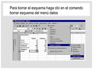 Para borrar el esquema haga clic en el comando
borrar esquema del menú datos