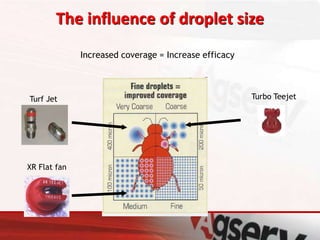 The influence of droplet size
Increased coverage = Increase efficacy
Turf Jet Turbo Teejet
XR Flat fan
 