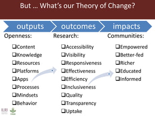 Opening ILRI’s knowledge and research: Initial reflections on results, outcomes and impacts of adopting open