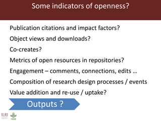 Opening ILRI’s knowledge and research: Initial reflections on results, outcomes and impacts of adopting open