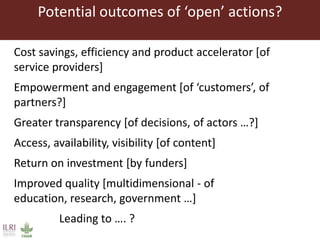 Opening ILRI’s knowledge and research: Initial reflections on results, outcomes and impacts of adopting open