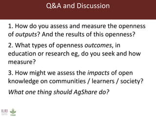 Opening ILRI’s knowledge and research: Initial reflections on results, outcomes and impacts of adopting open