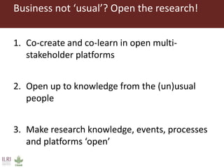 Opening ILRI’s knowledge and research: Initial reflections on results, outcomes and impacts of adopting open