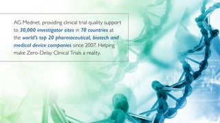 AG Mednet, providing clinical trial quality support
to 30,000 investigator sites in 70 countries at
the world’s top 20 pha...