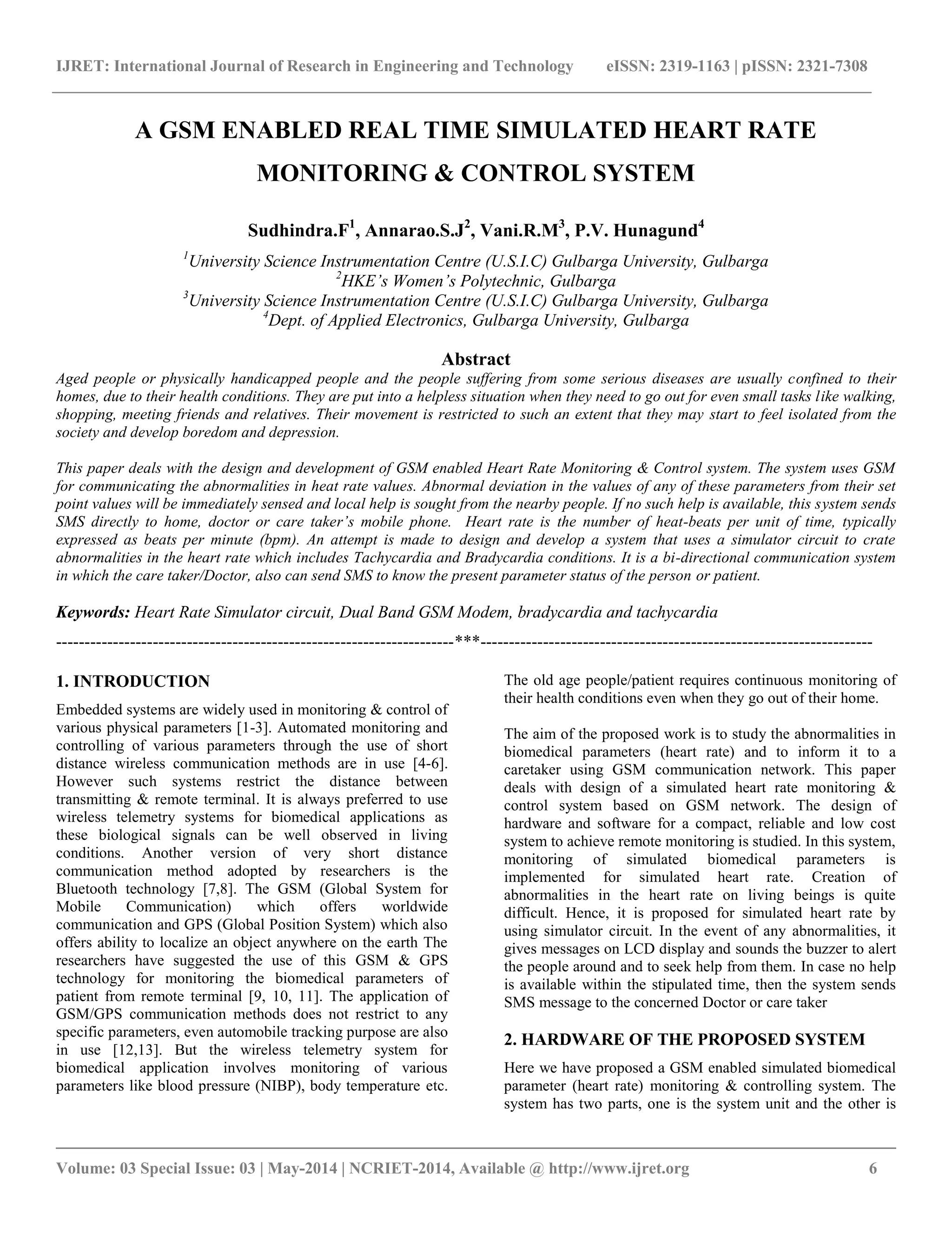 A gsm enabled real time simulated heart rate monitoring & control ...