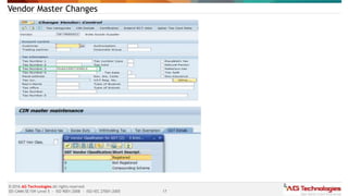 17
© 2016 AG Technologies All rights reserved
SEI-CMMi SE/SW Level 5 - ISO 9001:2008 - ISO/IEC 27001:2005
Vendor Master Changes
 