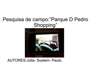 Pesquisa de campo:”Parque D Pedro
            Shopping”




 AUTORES:Júlia- Suelem- Paulo.
 