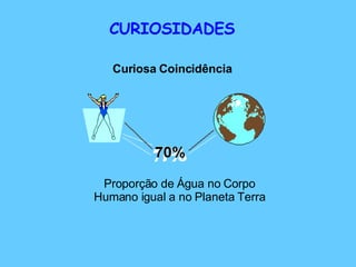 CURIOSIDADES Curiosa Coincidência Proporção de Água no Corpo Humano igual a no Planeta Terra 