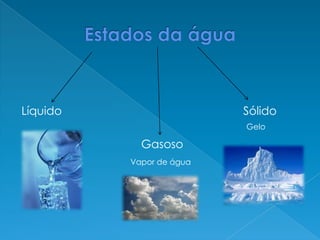 Líquido                   Sólido
                          Gelo

            Gasoso
          Vapor de água
 