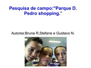 Pesquisa de campo:''Parque D.
      Pedro shopping.''



Autores:Bruna R,Stefane e Gustavo N.
 