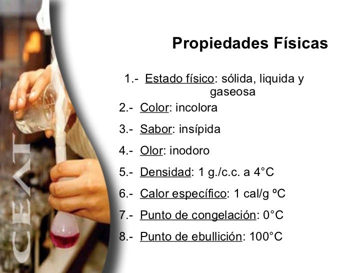 Propiendades fisicas y quimicas del Agua