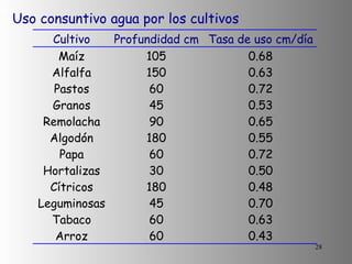 Uso consuntivo agua por los cultivos 