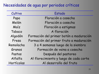 Necesidades de agua por periodos críticos 