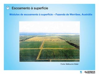 Escoamento à superfície Módulos de escoamento à superfície – Fazenda de Werribee, Austrália  Fonte: Melbourne Water  