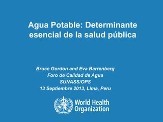 Regulatory Frameworks
Agua Potable: Determinante
esencial de la salud pública
Bruce Gordon and Eva Barrenberg
Foro de Calidad de Agua
SUNASS/OPS
13 Septiembre 2013, Lima, Peru
 