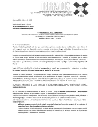 Caseros, 05 de febrero de 2016
Municipio de Tres de Febrero
Secretaría de Educación y Cultura
Sra. Secretaria Andrea Maggi...