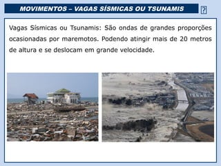 MOVIMENTOS – VAGAS SÍSMICAS OU TSUNAMIS                           
Vagas Sísmicas ou Tsunamis: São ondas de grandes proporções
ocasionadas por maremotos. Podendo atingir mais de 20 metros
de altura e se deslocam em grande velocidade.




                                  Religião Predominante: Islamismo
 