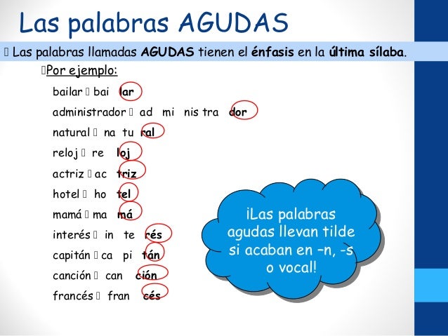 5 Ejemplos De Palabras Agudas