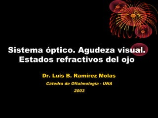 Sistema óptico. Agudeza visual.
Estados refractivos del ojo
Dr. Luis B. Ramírez Molas
Cátedra de Oftalmología - UNA
2003
 