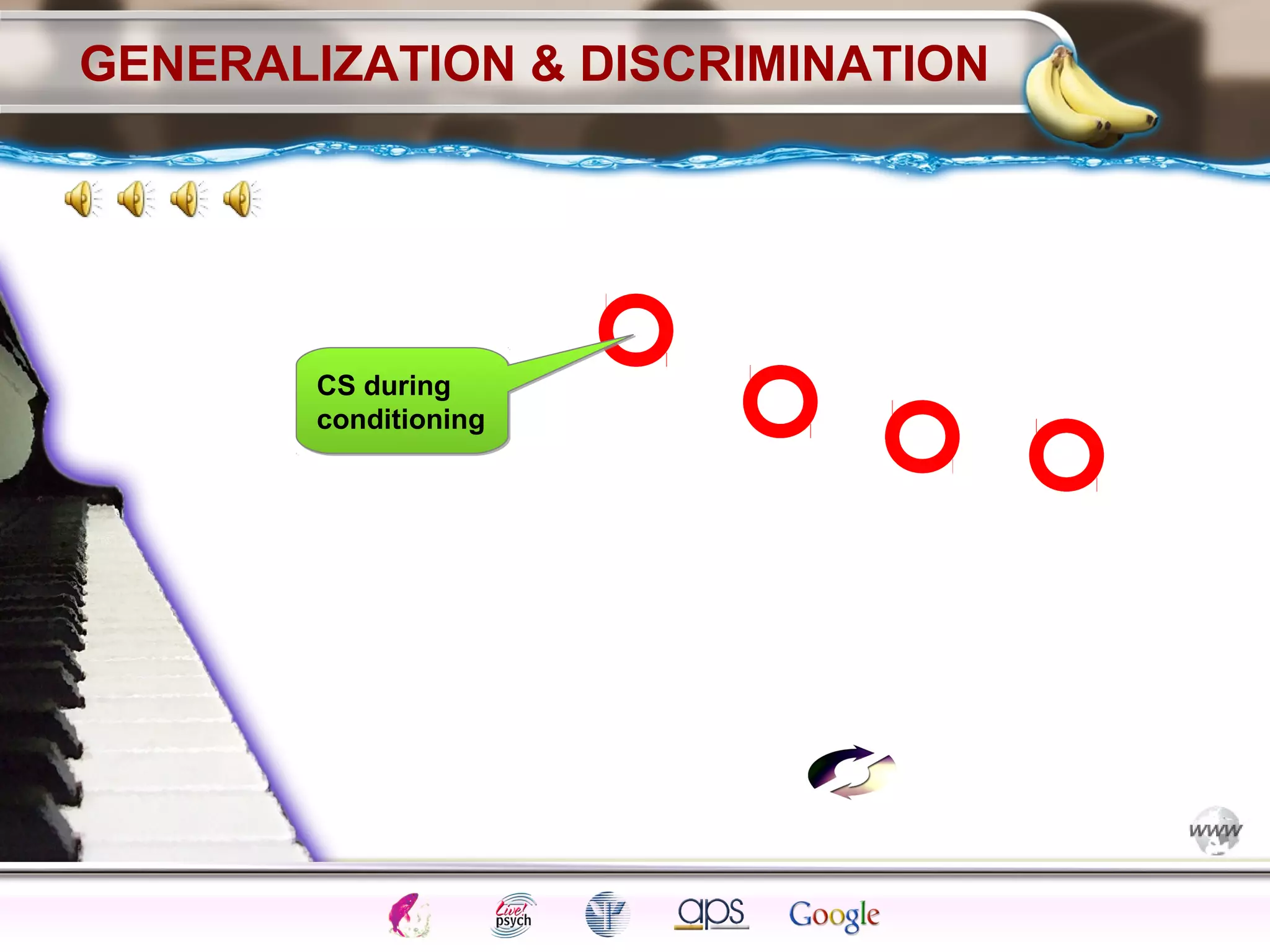 ElementsControl
SchedulesPunish
ObserveInsightHelplessCognitiveModify
ReinforceOperantEmotionsClassicalLearning
GENERALIZATION & DISCRIMINATION
CS during
conditioning
CS during
conditioning
 