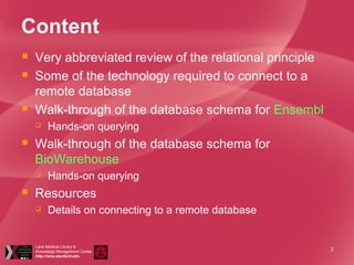 A guided SQL tour of bioinformatics databases | PPT