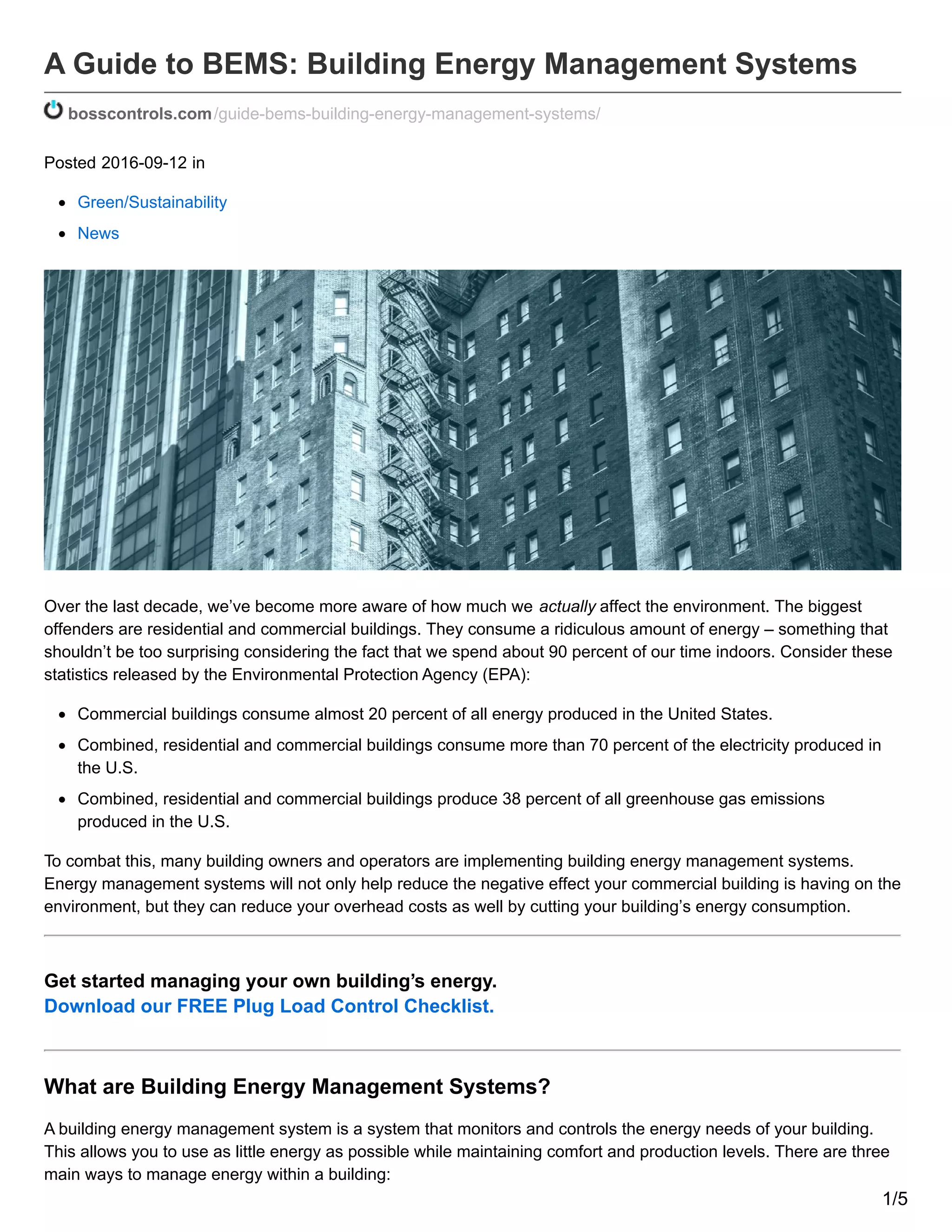 A Guide to BEMS: Building Energy Management Systems | PDF