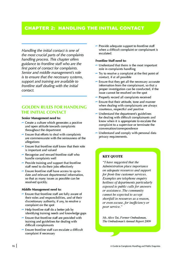 A Guide To Complaints Handling And Public Enquiries