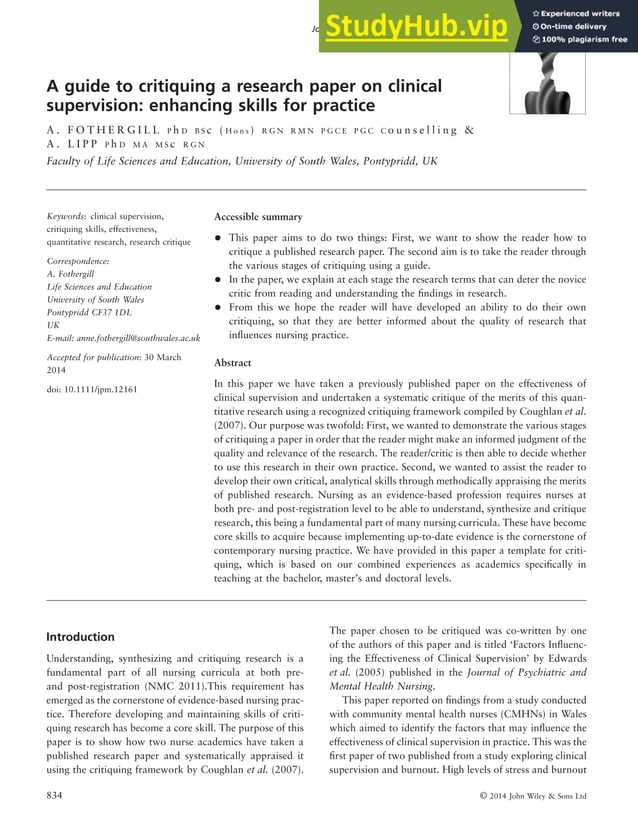 A Guide To Critiquing A Research Paper On Clinical Supervision ...