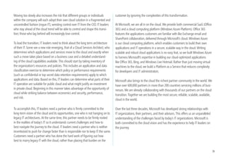 Fig 28: INCREASING ADOPTION OF SOFTWARE AS A SERVICE (SAAS)
IT department17. Similarly, the unprecedented pricing transparency that the public
cloud offers, will put further pressure from the CEO and CFO on CIOs to move to
the public cloud.

CIOs should acknowledge that these behaviors are commonplace early in a
disruption and either rapidly develop and implement a private cloud with the
same capabilities or adopt policies which incorporate some of this behavior, where
appropriate, in IT standards.

                                                                                                                                    Source: Gartner.
Perceptions are rapidly changing
Strength in SaaS adoption in large enterprises serves as proof of changing               Revisiting our horseless carriage analogy, we see that cars became a huge
perceptions (Fig. 28) and indicates that even large, demanding enterprises are           success not simply because they were faster and better (and eventually more
moving to the left on the horizontal axis (i.e., reduced private preference). Just a     affordable) than horse-drawn carriages. The entire transportation ecosystem
few years ago, very few large companies were willing to shift their email, with all      had to change. Highway systems, driver training programs, accurate maps and
the confidential data that it contains, to a cloud model. Yet this is exactly what is    signage, targeted safety regulation, and a worldwide network of fueling infra-
happening today.                                                                         structure all had to be developed to enable this transition. Each successive de-
                                                                                         velopment improved the value proposition of the car. In the end, even people‘s
As positive use cases continue to spur more interest in cloud technology, this virtu-    living habits changed around the automobile, resulting in the explosion of the
ous cycle will accelerate, driving greater interest in and acceptance of cloud.          suburbs in the middle part of the 20th century. This created net new demand
                                                                                         for cars by giving rise to the commuting professional class. This behavioral
In summary, while there are real hurdles to cloud adoption today, these will likely      change represented a massive positive feedback loop that inexorably made the
diminish over time. While new, unforeseen hurdles to public cloud adoption may           automobile an essential, irreplaceable component of modern life.
appear, the public cloud economic advantage will grow stronger with time as
cloud providers unlock the benefits of economics we discussed in Section 2. While        Similarly, we believe cloud will be enabled and driven not just by economics
the desire for a private cloud is mostly driven by security and compliance concerns      and qualitative developments in technology and perception, but by a series of
around existing workloads, the cost effectiveness and agility of the public cloud will   shifts from IT professionals, regulators, telecom operators, ISVs, systems inte-
enable new workloads.                                                                    grators, and cloud platform providers. As cloud is embraced more thoroughly,
 http://open.blogs.nytimes.com/2007/11/01/self-service-prorated-super-computing-fun/
17
                                                                                         its value will increase.
                                                                                                                                                                            33
 
