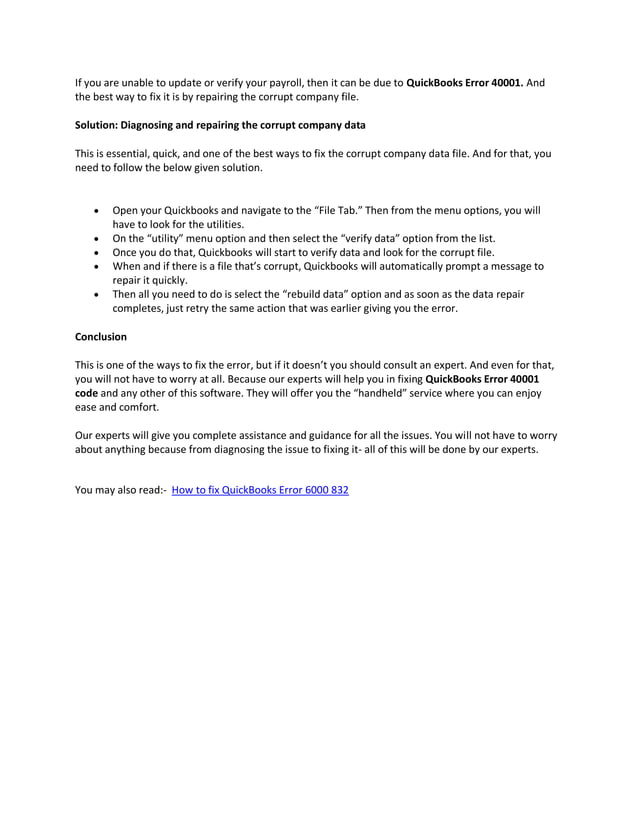 A guide to fixing quickbooks error code 40001 pdf