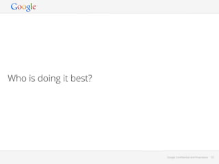 Who is doing it best?

Google Conﬁdential and Proprietary

52

 