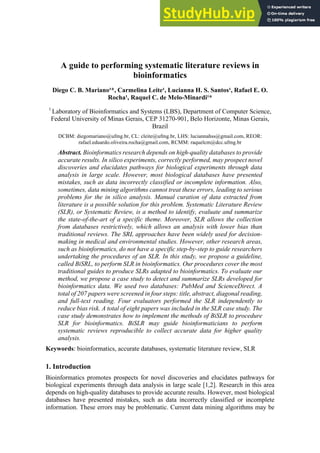 A Guide To Performing Systematic Literature Reviews In Bioinformatics | PDF