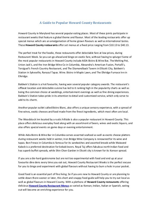 A guide to popular howard county restaurants