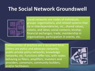 The Social Network Groundswell
Social networks are nodes of individuals,
groups, organizations, and related systems that
t...