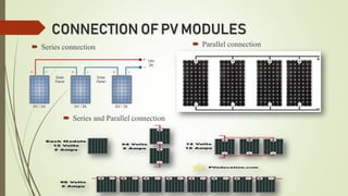 CONNECTION OF PV MODULES
 Series connection  Parallel connection
 Series and Parallel connection
 