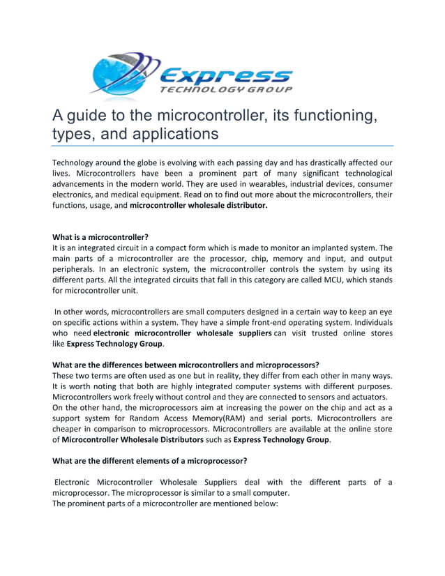 A Guide To The Microcontroller Its Functioning Types And A Guide To The Microcontroller Its Functioning Types And