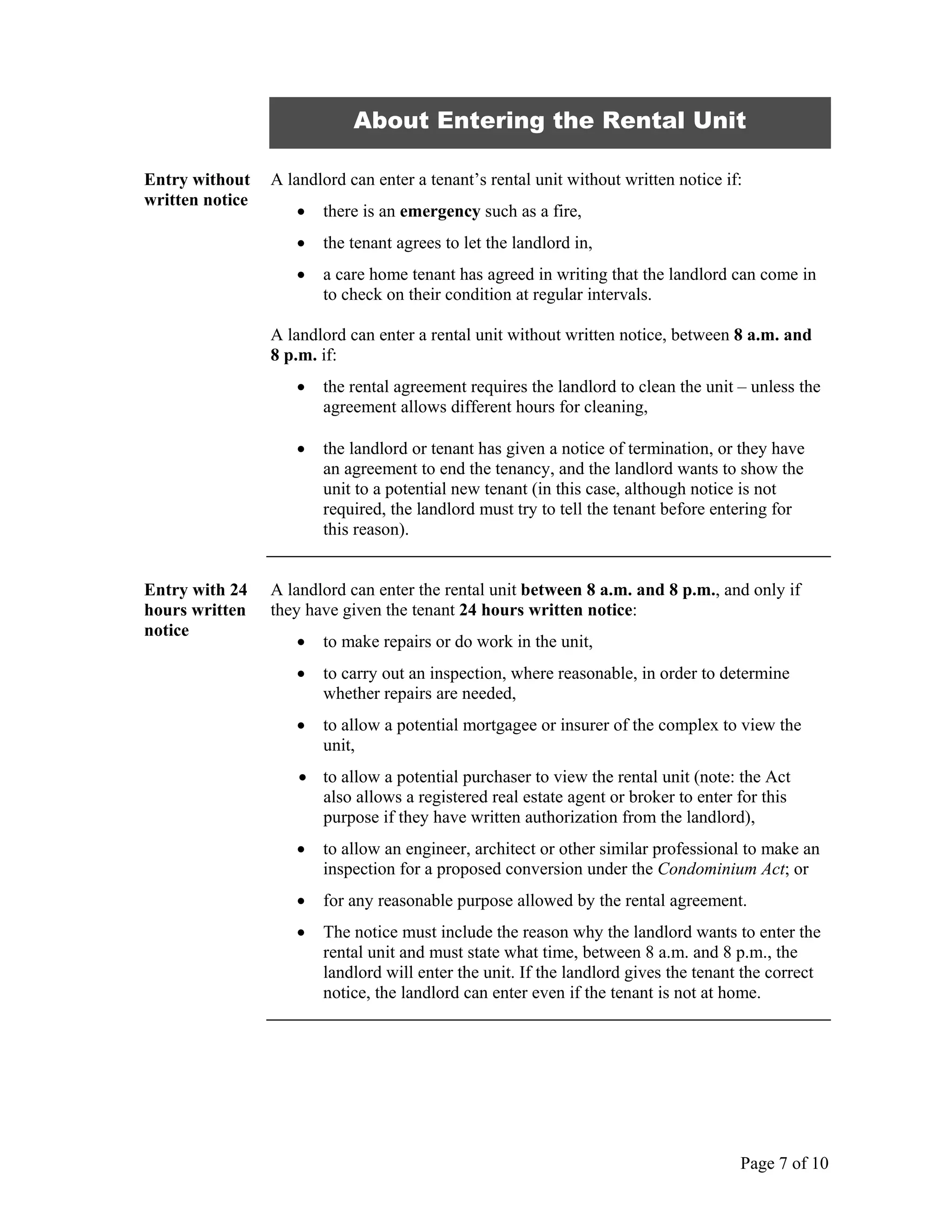 Tenant Unit Sample A guide to the ontario residential tenancies act | PDF