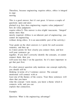 A guide to the short-answer questionsPHIL385 Engineering | DOCX