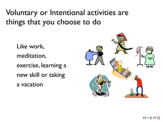 Voluntary or Intentional activities are
things that you choose to do

   Like work,
   meditation,
   exercise, learning a...