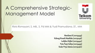 A Comprehensive Strategic-
Management Model
Risris Rismayani, S. MB., S. Pd MM & Yudi Pramudiana, ST., MM
MardianaR (1201134433)
KidungKinasihMasthika(1201130446)
Luthfan Ghifari (1201134440)
PutuPanji Aditya(1201134455)
Kedar PriyaUtama(1201130460)
 