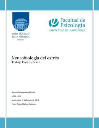 Neurobiología del estrés
Trabajo Final de Grado
Agustín Spangenberg Morelli
4.324.103-3
Montevideo, 5 de febrero de 2015
Tutor: Álvaro Mailhos Gutiérrez
 