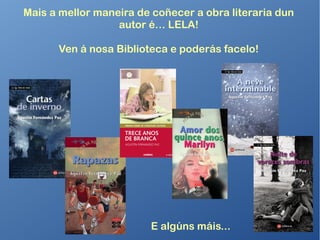 As súas obras foron
traducidas a varios
idiomas, desde o castelán ó
portugués, pasando polo
árabe e o coreano.
Ó longo da súa traxectoria
recibiu, entre outros, os
seguintes premios:
- Premio Merlín (1989)
- Premio Lazarillo (1990)
- Premio Edebé (1994 e
2005)
- Premio Xosé Neira Vilas
(2007)
- Premio Nacional de
Literatura Infantil e Xuvenil
(2008)
- Premio da Asociación de
Escritores en Lingua
Galega (2014)
 