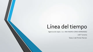 Línea del tiempo
Agencia de viajes | Lic. ANA INGRID CORIA HERNANDEZ
LAET Turismo
Tarea 1 del Primer Parcial.
 
