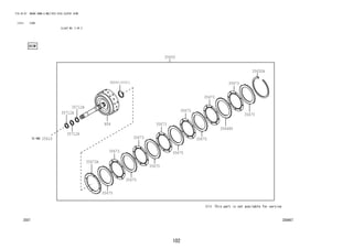 102
FIG.35-07 BRAKE BAND & MULTIPLE DISC CLUTCH (ATM)
(1212- )E4AT
ILLUST NO. 2 OF 2
358487
35648D
35650
35673
35673
35673
35673
35673
35673
35673A
35675
35675
35675
35675
35675
35675
35650H
35712A
35712A
35712A
90045-20311
N04
N04
35610
 
