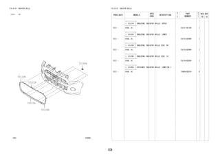 154
FIG.53-01 RADIATOR GRILLE
(1212- )HI
533894
53121B
53122A
53123B
53124B
53195A
FIG.53-01 RADIATOR GRILLE
PROD_DATE MODELS
SPEC
CODE
DESCRIPTION
R
/
P
PART
NUMBER
O
Y
T
REV_REF
FR TO
+----------+
| 53121B | MOULDING, RADIATOR GRILLE, UPPER
+----------+
1212 - B100..HI 53121-BZ140- 1
+----------+
| 53122A | MOULDING, RADIATOR GRILLE, LOWER
+----------+
1212 - B100..HI 53122-BZ080- 1
+----------+
| 53123B | MOULDING, RADIATOR GRILLE SIDE, RH
+----------+
1212 - B100..HI 53123-BZ080- 1
+----------+
| 53124B | MOULDING, RADIATOR GRILLE SIDE, LH
+----------+
1212 - B100..HI 53124-BZ020- 1
+----------+
| 53195A | RETAINER, RADIATOR GRILLE, LOWER NO.1
+----------+
1212 - B100..HI 76854-BZ010- 4
 